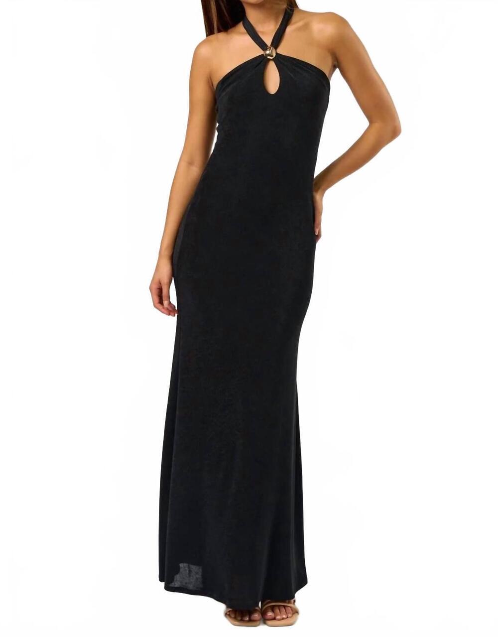 NEW BLUE BLUSH metal trim halter maxi dress in black